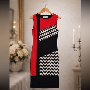 Joseph Ribkoff Black and Red, Black And White Sheath Dress Size 6 ♥️🤍🖤